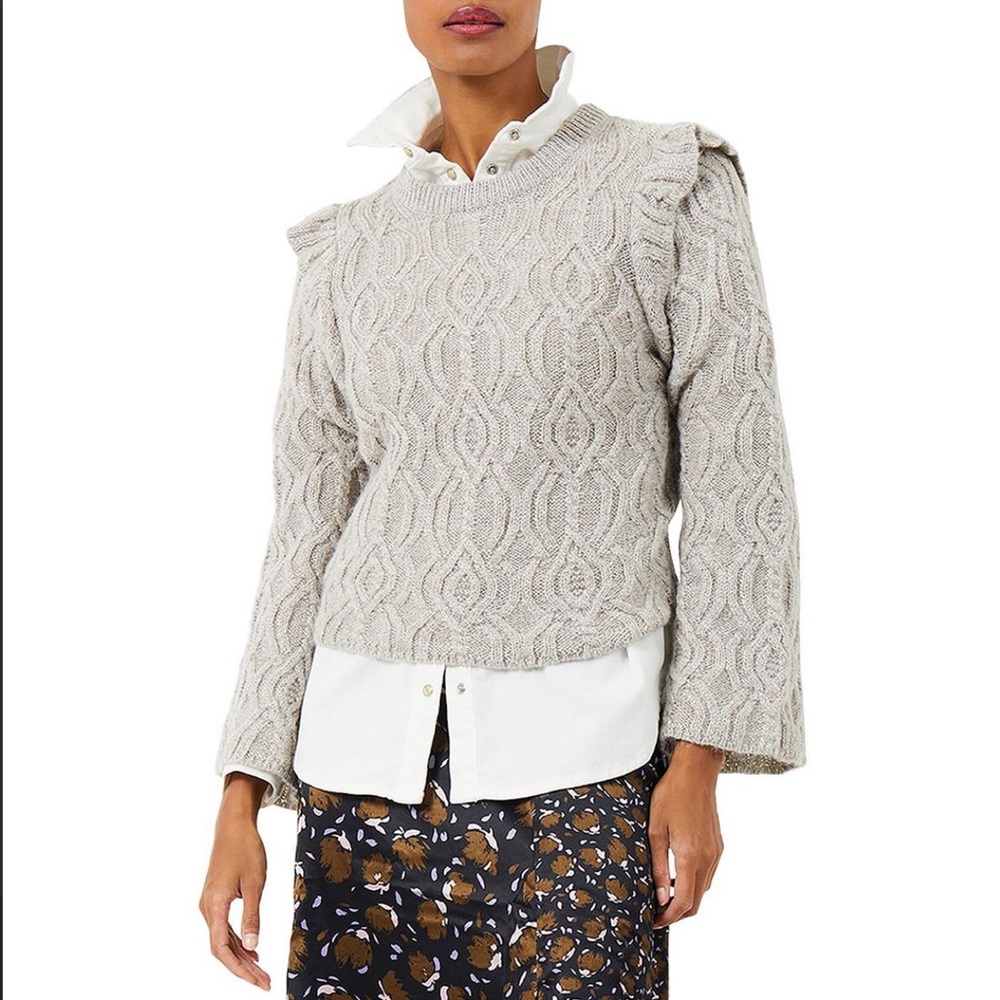 French Connection Linny Ruffled Knit Metallic Crewneck Sweater